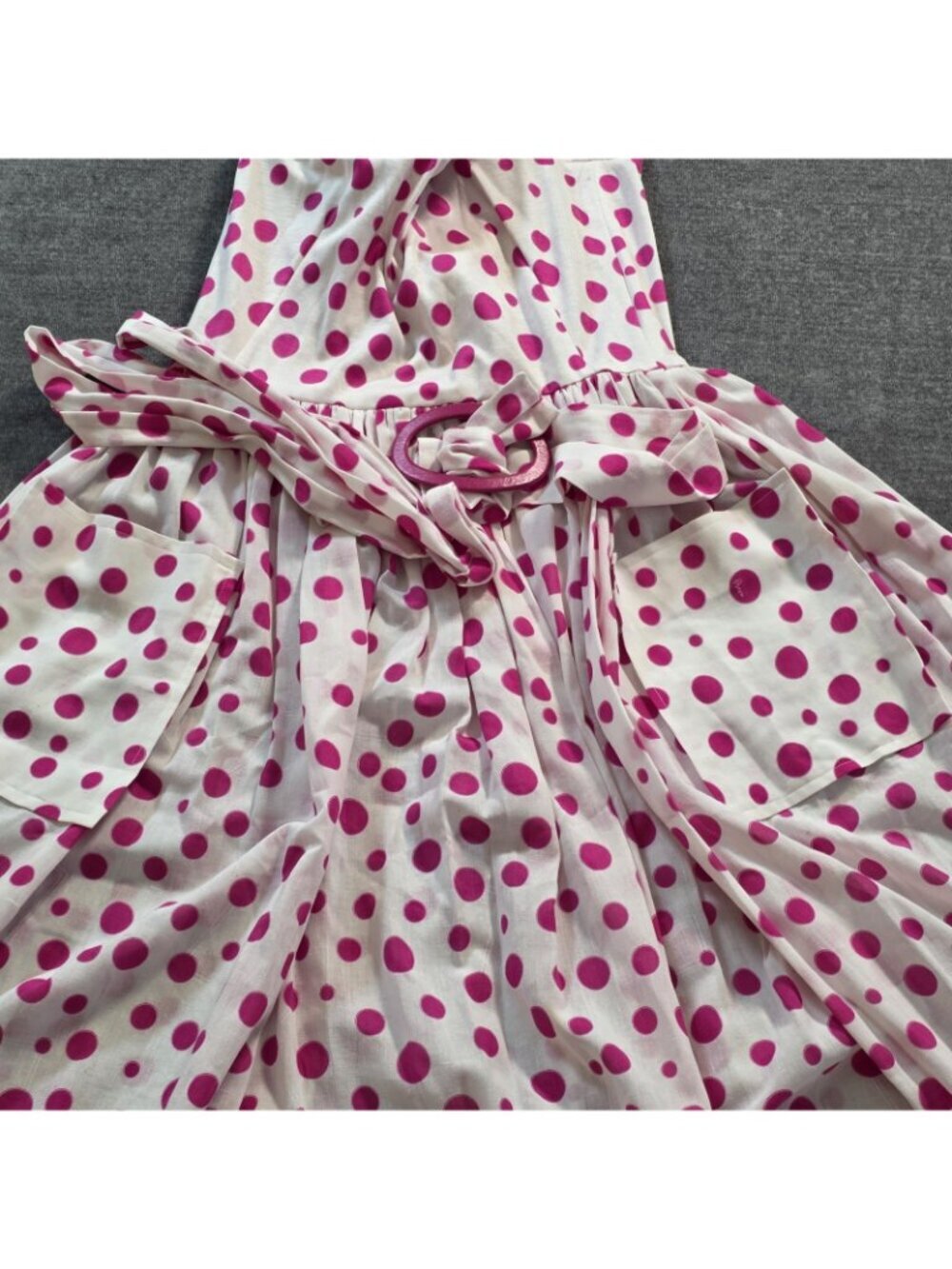 Vtg Bessi Firenze Italy Dress US 8 Pink Polka Dot Cotton Belted Midi Retro Chic - Picture 12 of 16
